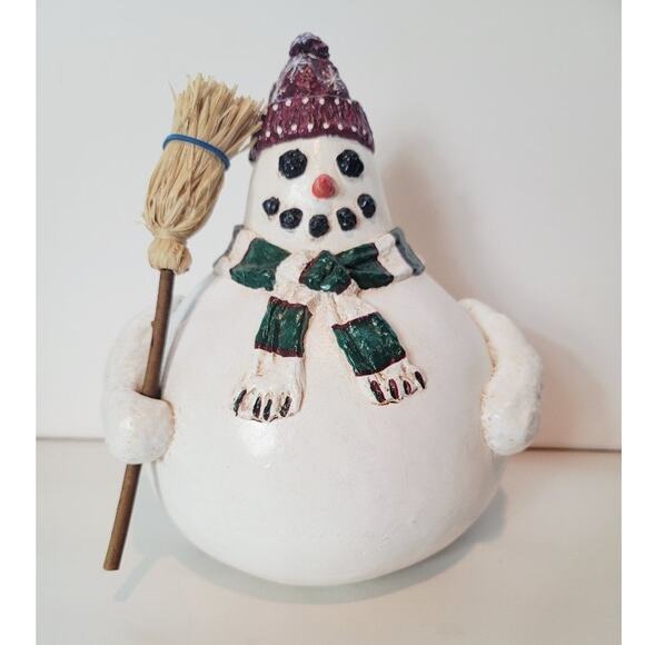 Snowman Gourd Folk Art Figurine 1988 Enesco Vicki Thomas Signed "Read" - Picture 6 of 13
